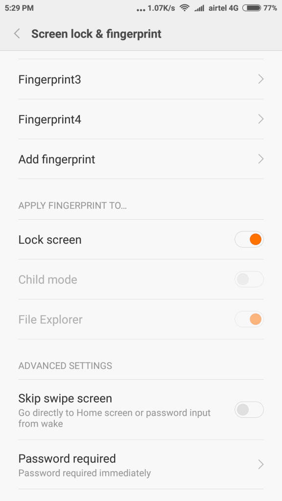 Xiaomi Redmi Note 3_fingerprint settings