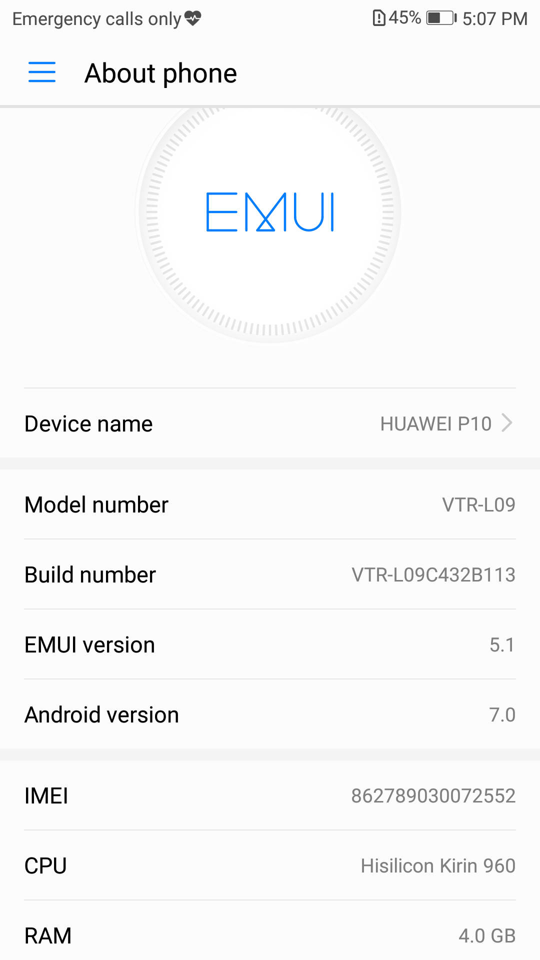 Huawei P10_about phone