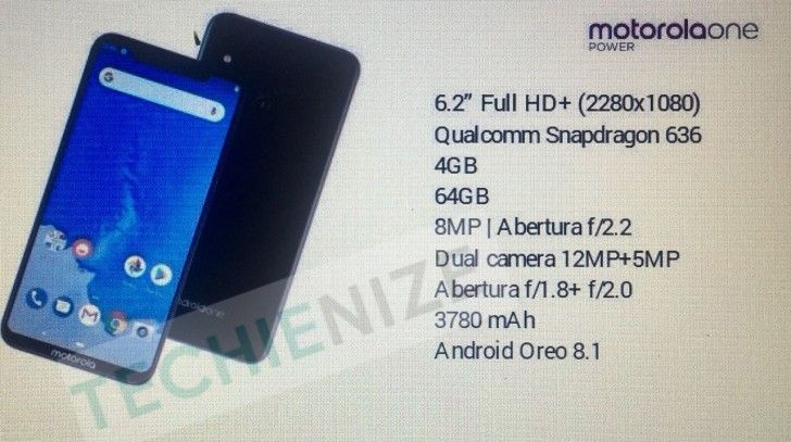 Motorola One Power leaked complete specs sheet