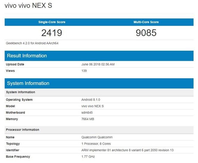 Vivo NEX S Geekbench