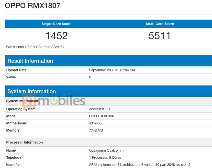 Realme 2 Pro Geekbench