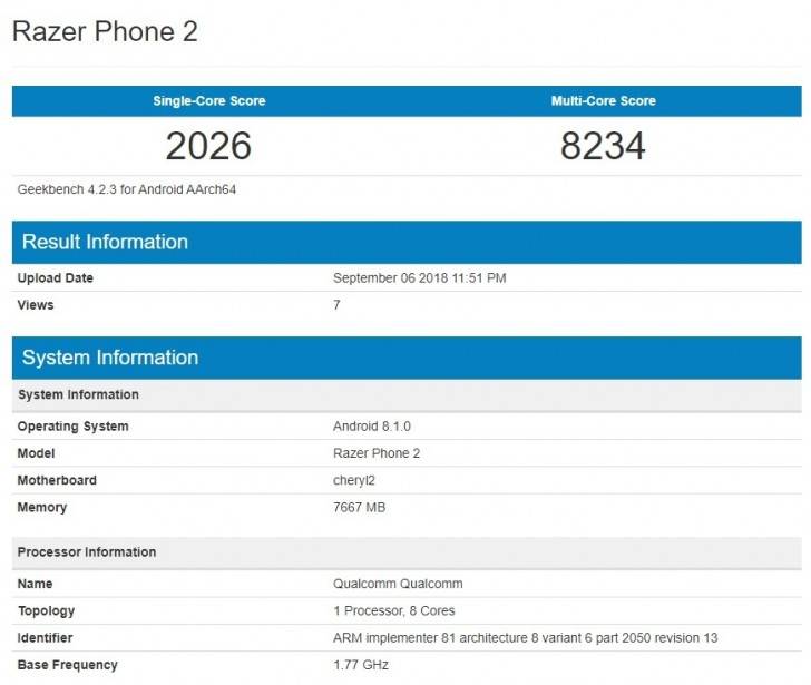 razer phone 2 geekbench_leak