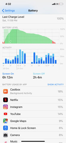 Apple iPhone XR battery screenshot