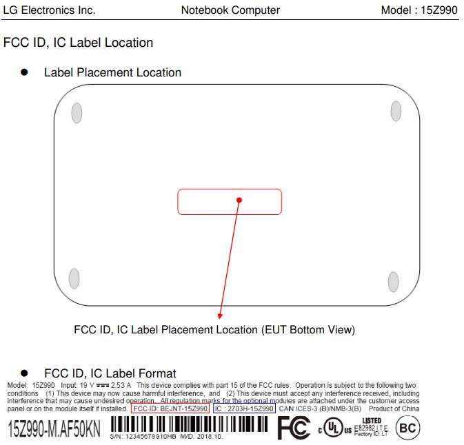 LG Gram 15-inch 2019 FCC 2