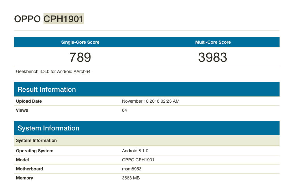 OPPO A7 Geekbench 1