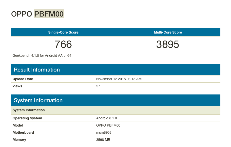 OPPO A7 Geekbench