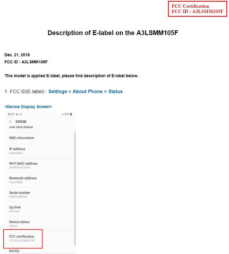 Samsung Galaxy M10 FCC