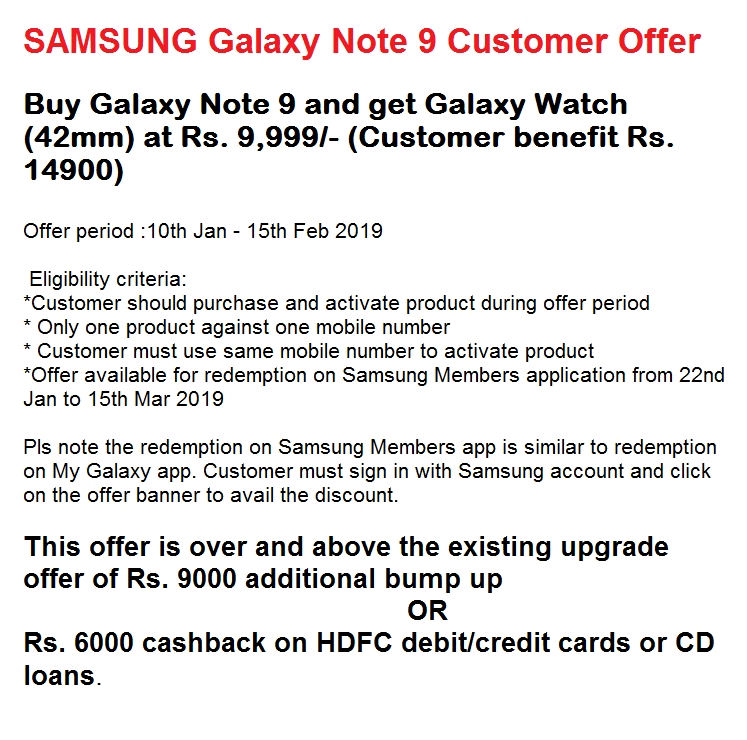 samsung galaxy watch offer with note 9