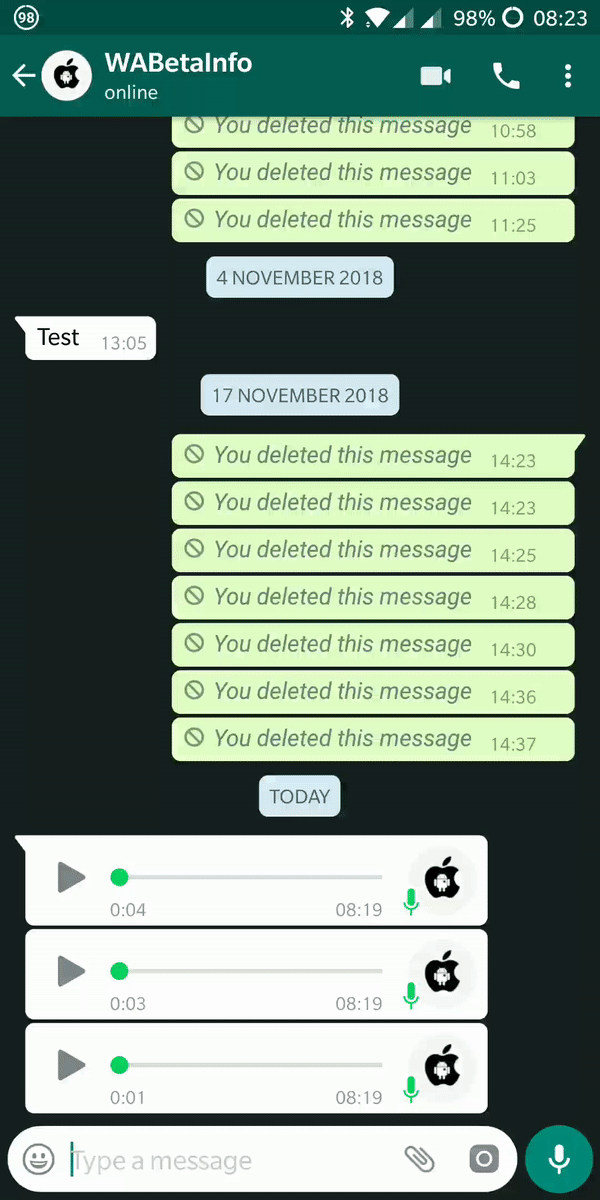 WhatsApp Consecutive Voice Messages