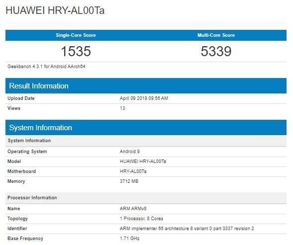 Honor 20i Geekbench