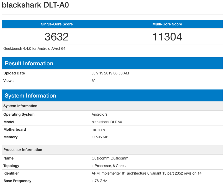 The Black Shark 2 Pro appeared on Geekbench with 12GB RAM and Android 9.0 Pie on board.