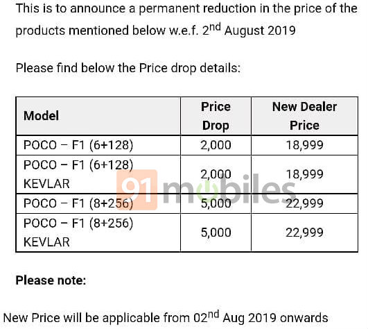 The POCO F1 price cut is applicable in offline stores.
