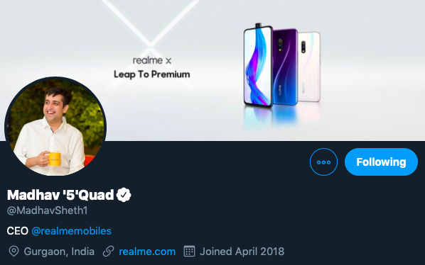 Realme 5 Pro teaser Madhav Sheth