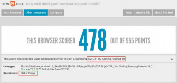 Samsung Galaxy S11 browser test
