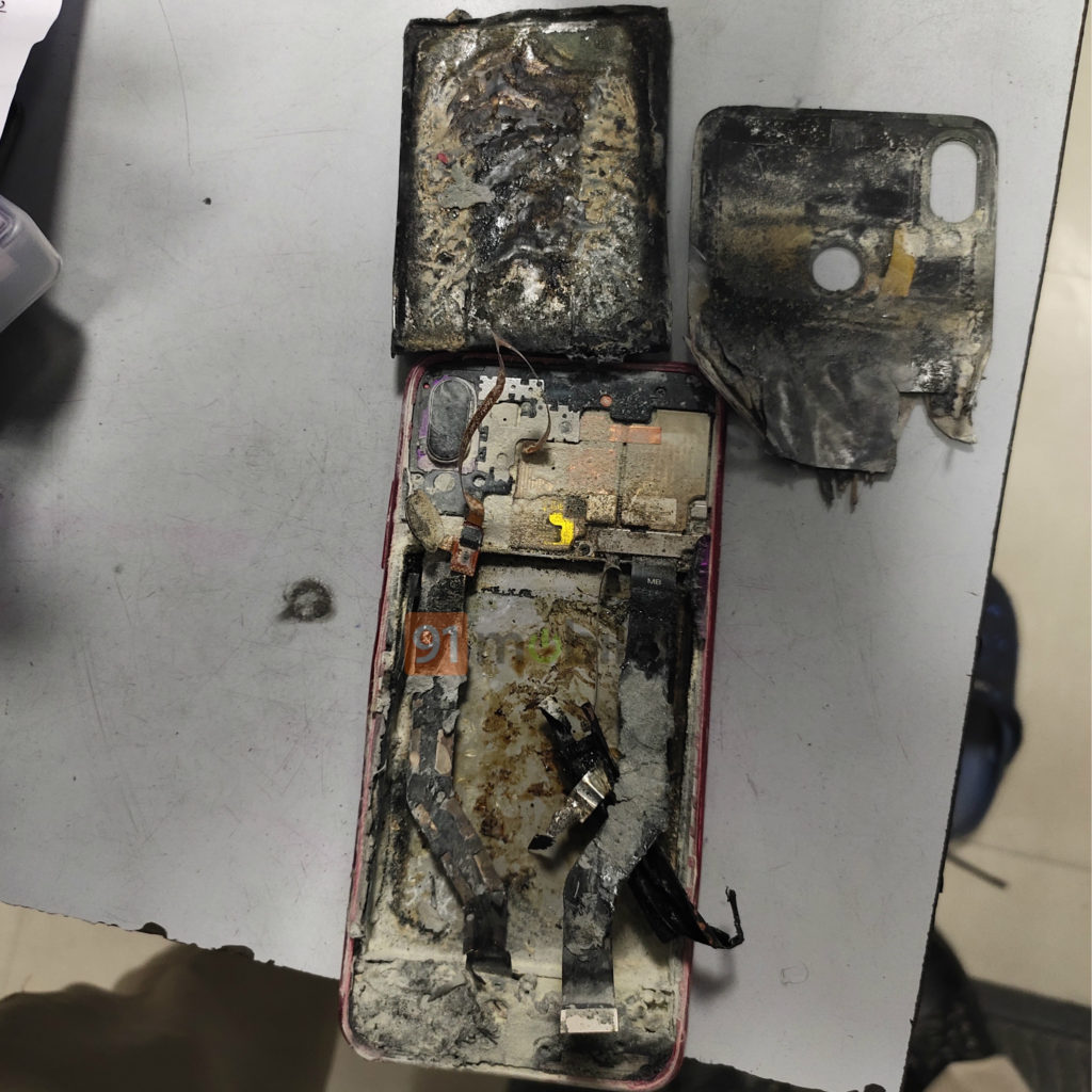 Redmi Note 7 Pro in mutilated condition after blast