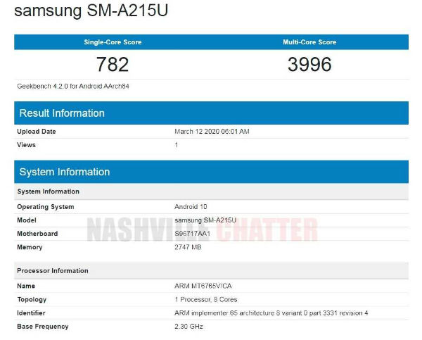 specs on samsung a21