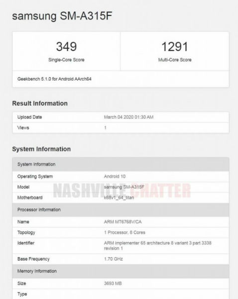 specs on samsung a31