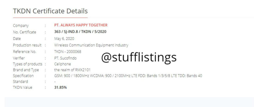 Realme RMX2101 TKDN
