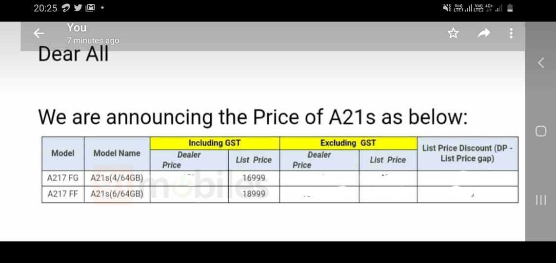 a21s cash price