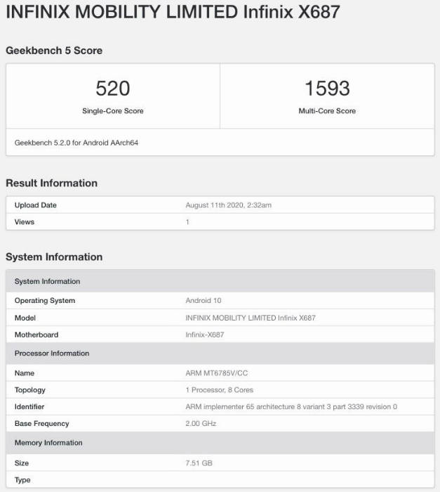 Infinix Zero 8 Geekbench