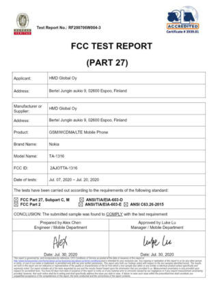 Nokia TA-1316 FCC