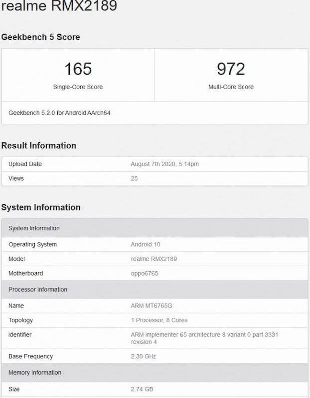 Realme C12 Geekbench