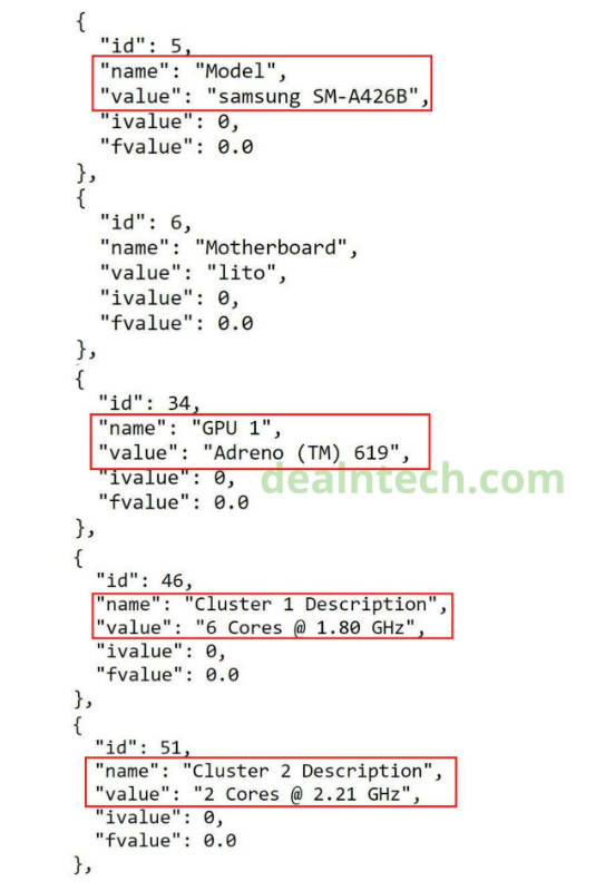 Samsung Galaxy A42 Geekbench code