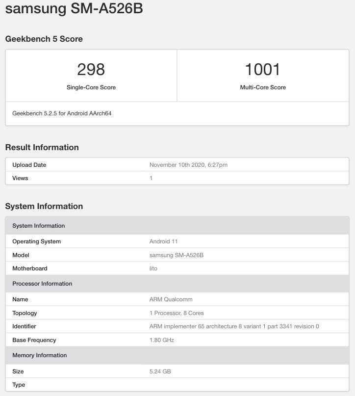 Samsung Galaxy A52 5g Specs Spotted On Geekbench 91mobiles Com