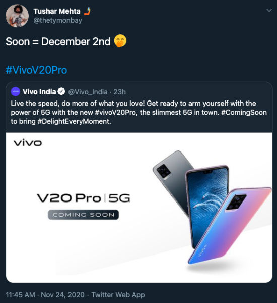 Vivo V20 Pro 5g India Launch Date Tipped Amazon Availability Revealed 91mobiles Com