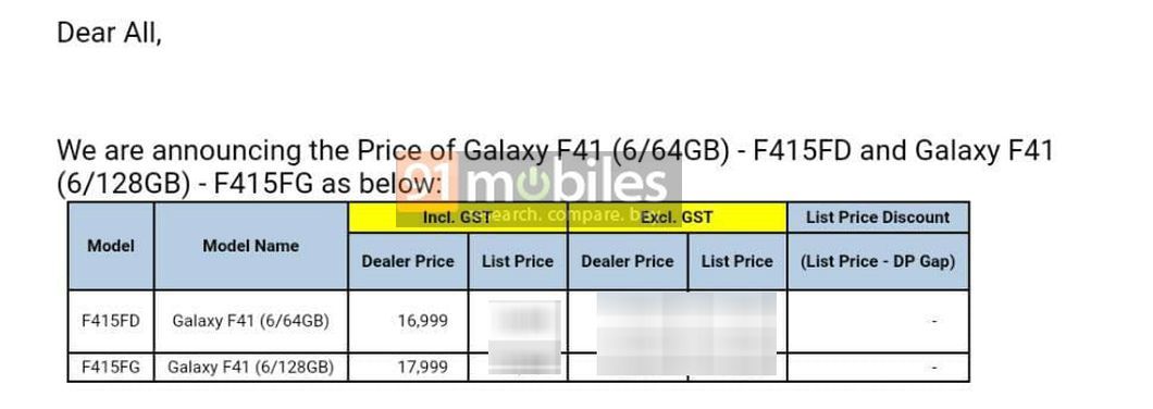 samsung f41 price list