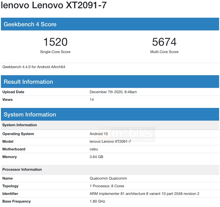 Lenovo K12 Pro Geekbench