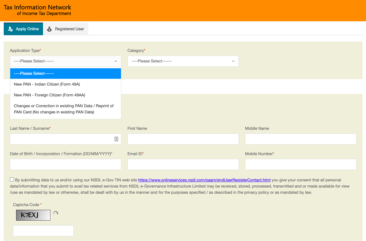 How to apply Pan card online