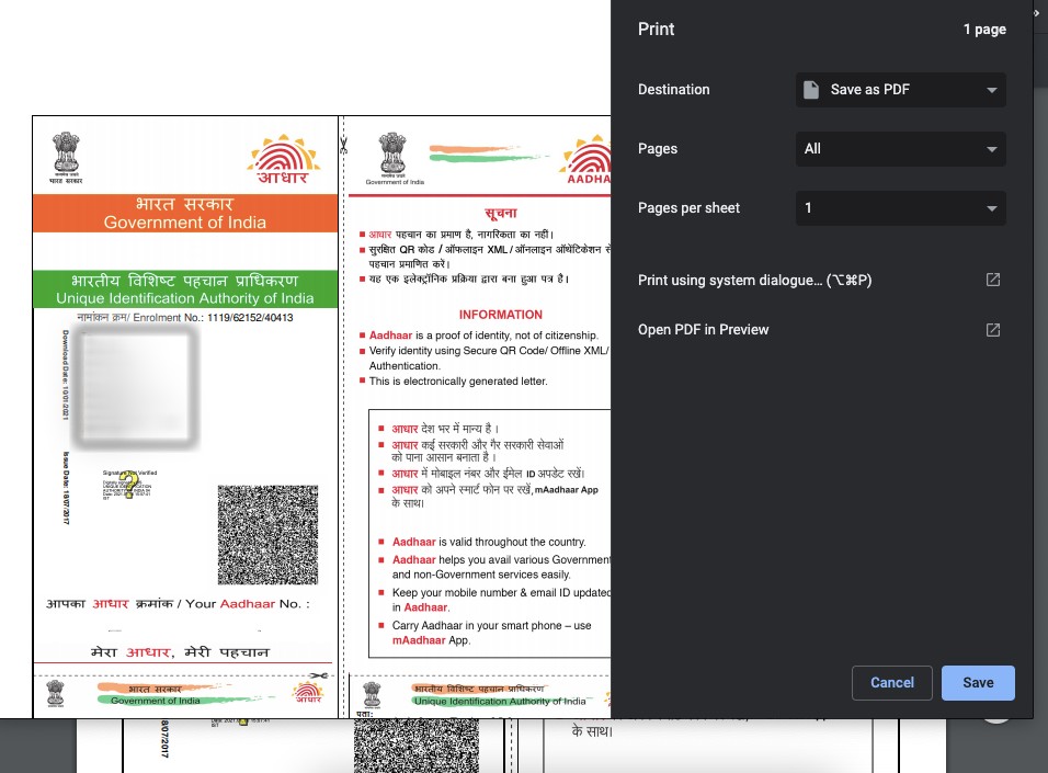 aadhaar card pdf download password