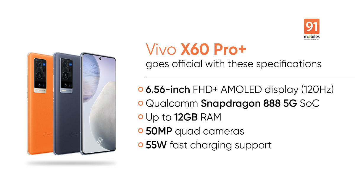 Vivo X60 Pro+ launched with Snapdragon 888 SoC, 55W fast charging, and more: price, specs