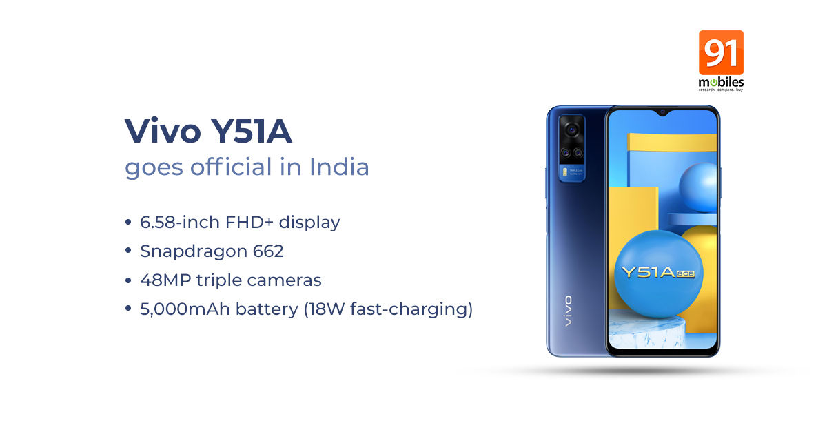 Vivo Y51A launched with 6.58-inch FHD+ display, 5,000mAh battery: price in India, specs