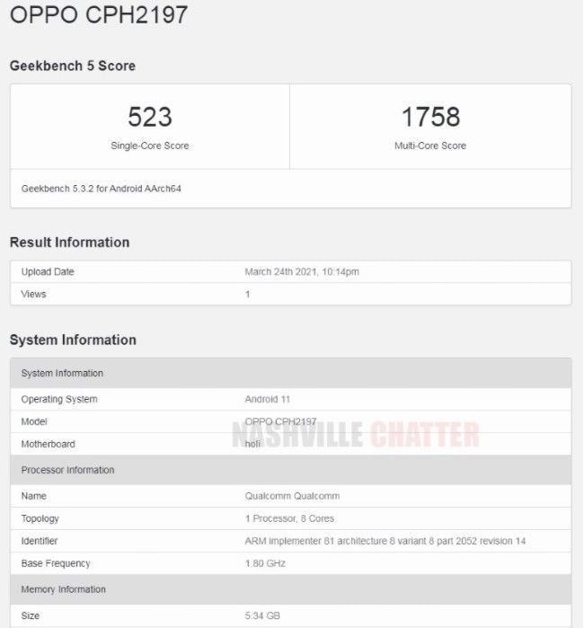 OPPO A54 5G Geekbench