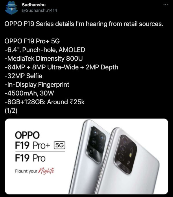 OPPO F19 Pro + 5G Specs