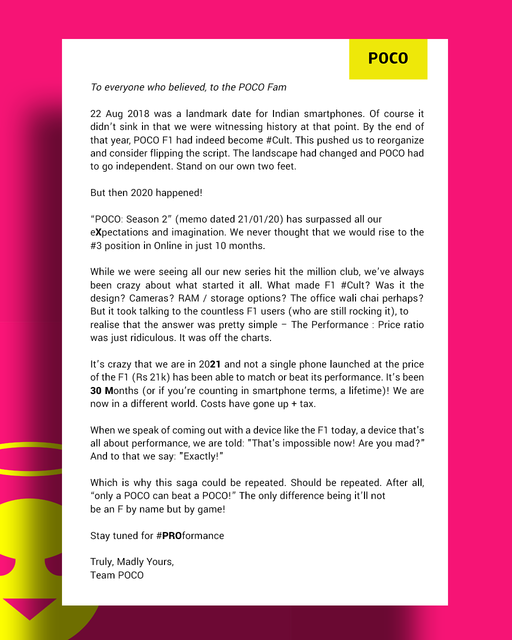 POCO X3 Pro India launch message