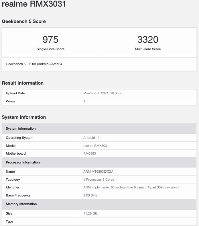 Realme GT Neo Geekbench