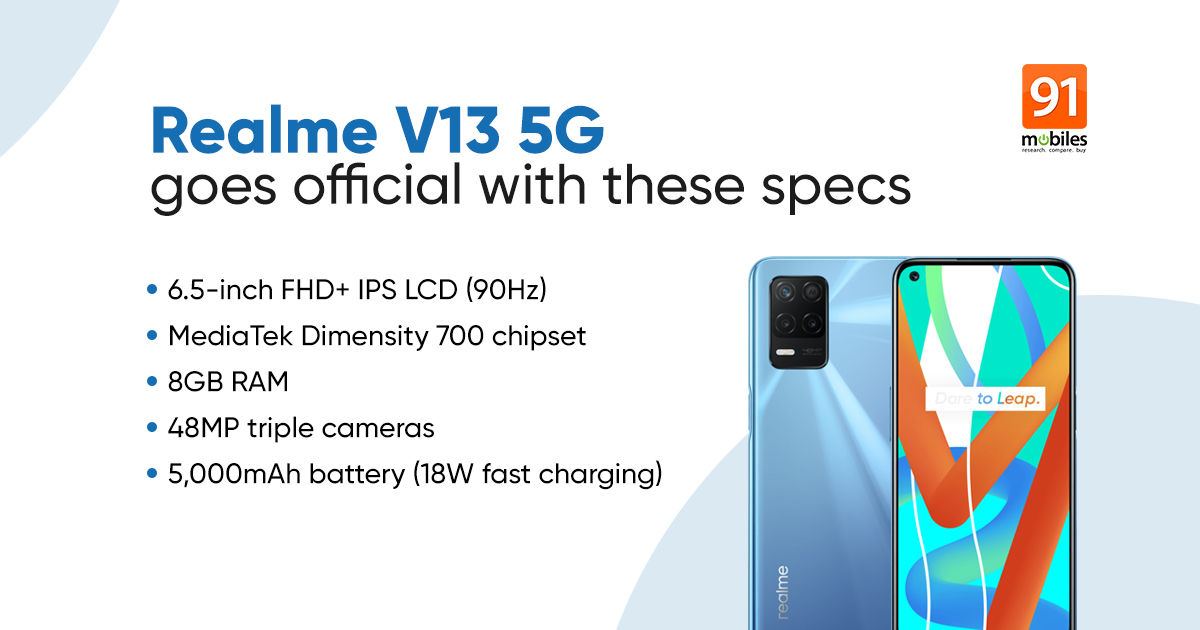 Realme V13 5g With 90hz Display Dimensity 700 Soc 48mp Triple Camera Launched Price Specs Now The Tech