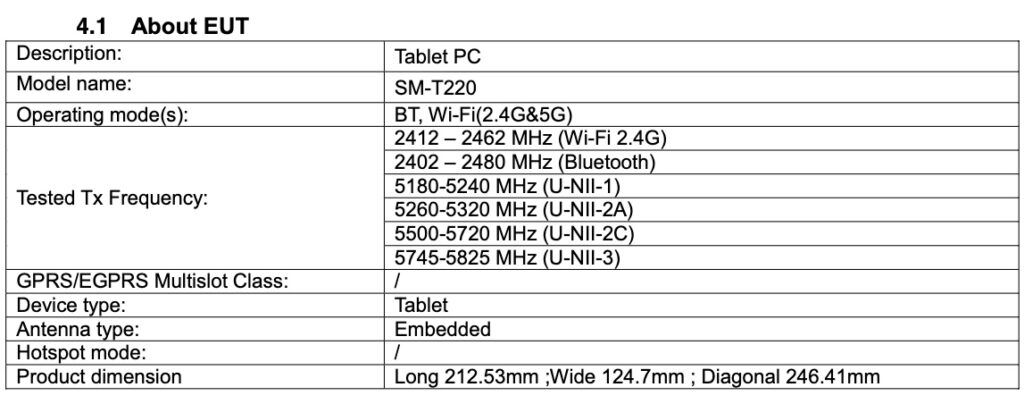 samsung tab a7 specs