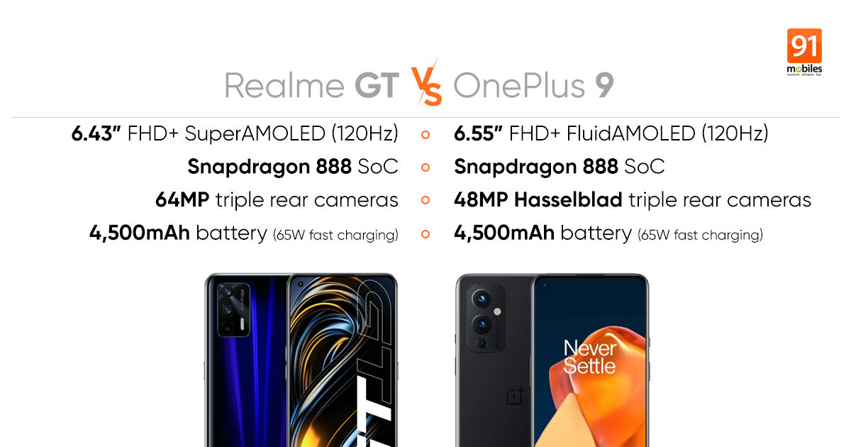 OnePlus 9 vs Realme GT: prices, specifications, design, and more compared
