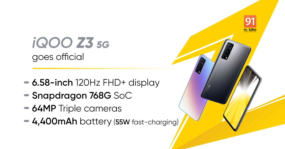 iQOO Z3 5G with 120Hz display, Snapdragon 768G, 55W fast charging launched: price, specifications