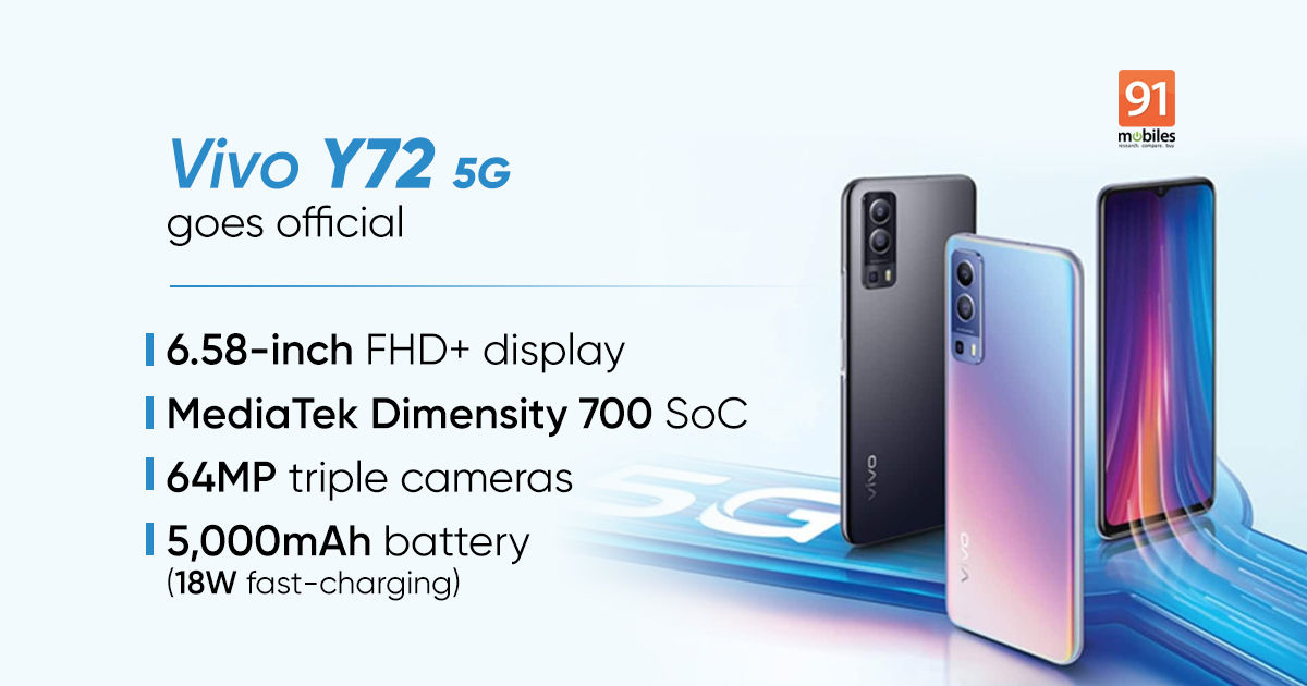 Vivo Y72 5G launched with Dimensity 700 chipset, 64MP triple cameras, and more: price, specifications