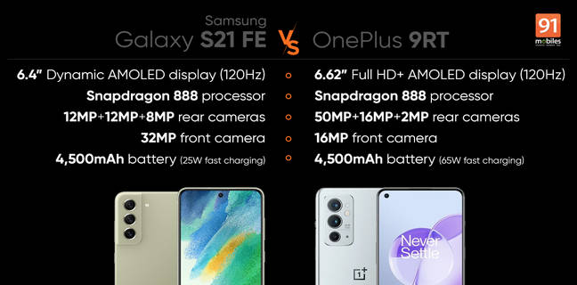 Samsung Galaxy S21 FE vs OnePlus 9RT Feat