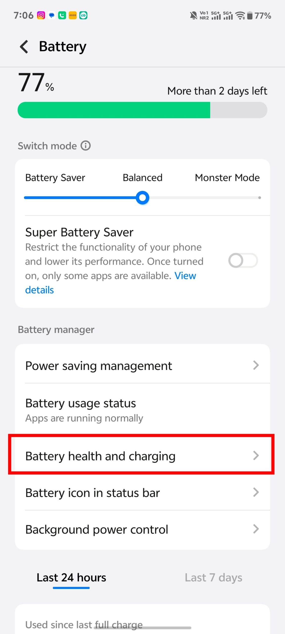 Check phone battery health on Vivo iQOO