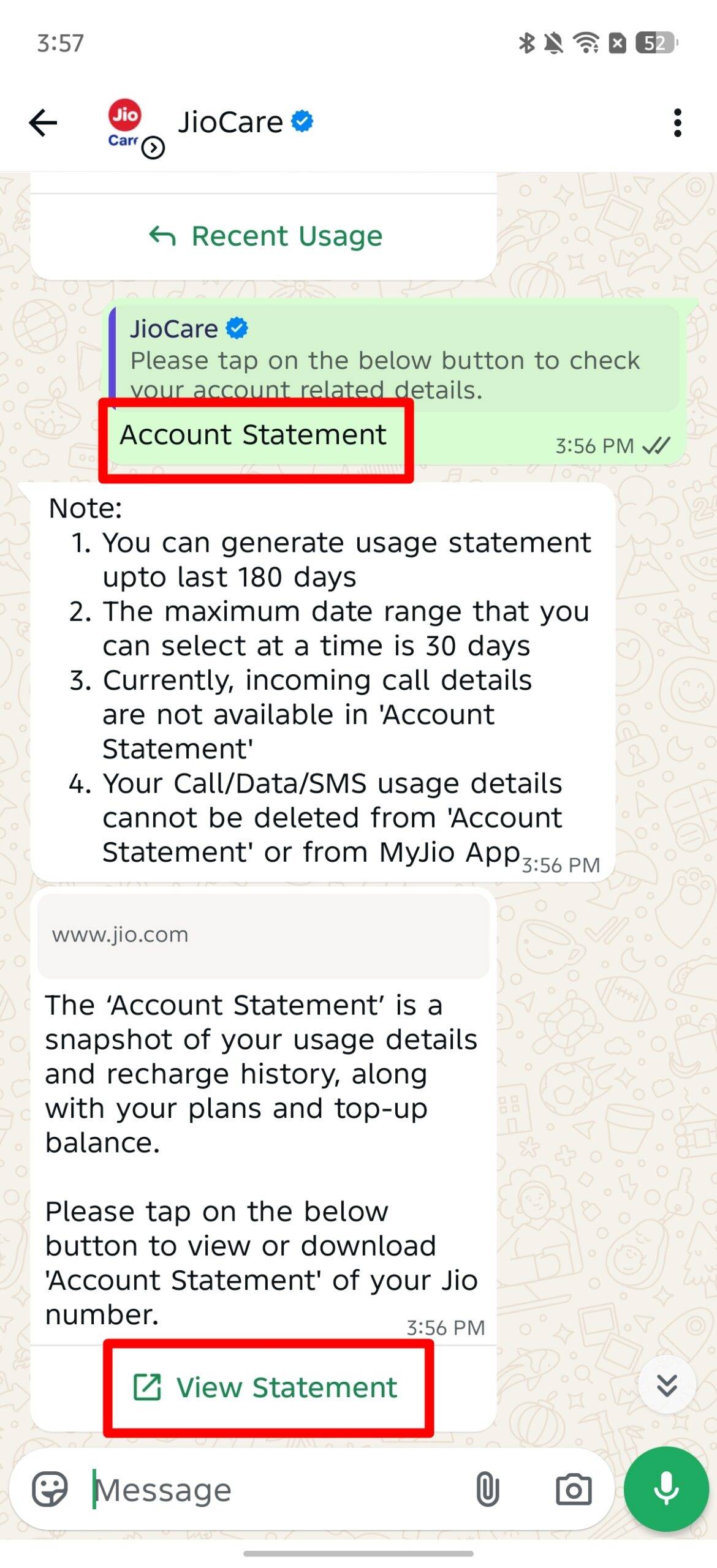 Check Jio call history using WhatsApp (1)