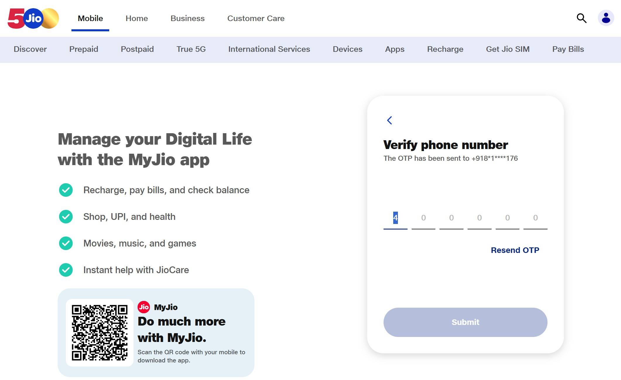 Check Jio call history using website