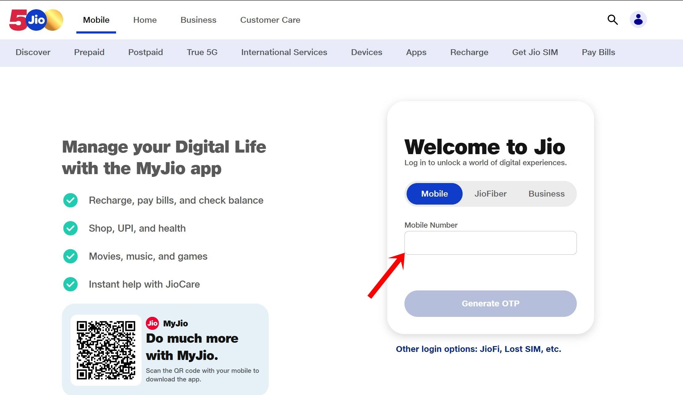 Check Jio call history using website