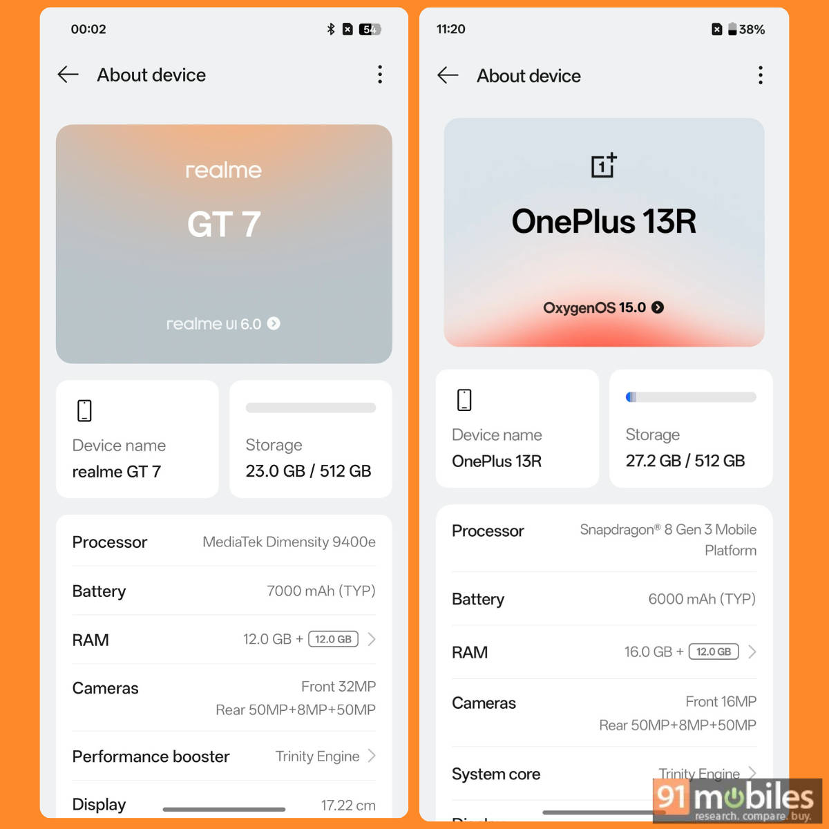 Realme GT 7 vs OnePlus 13R software